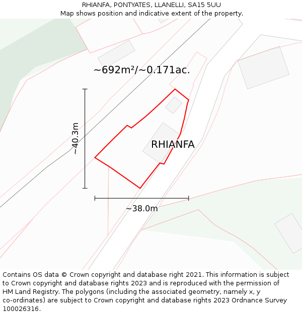 RHIANFA, PONTYATES, LLANELLI, SA15 5UU: Plot and title map