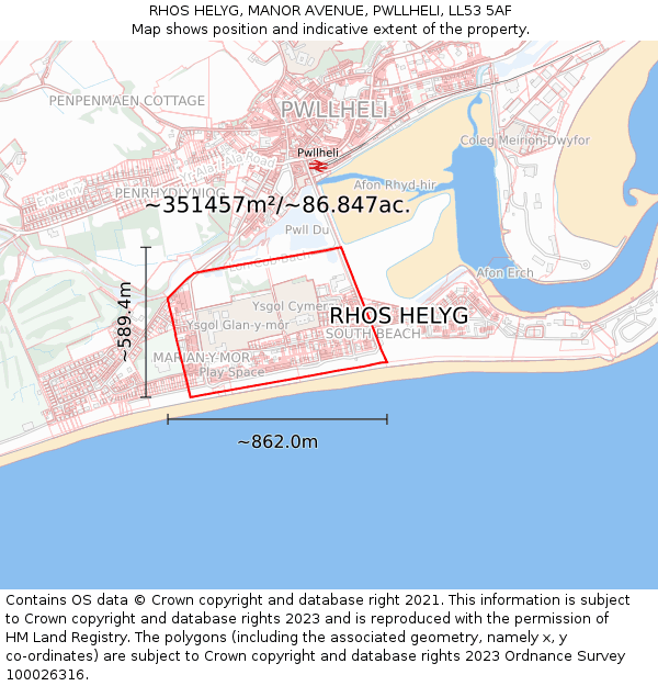 RHOS HELYG, MANOR AVENUE, PWLLHELI, LL53 5AF: Plot and title map