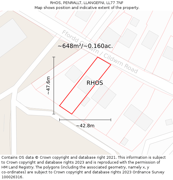 RHOS, PENRALLT, LLANGEFNI, LL77 7NF: Plot and title map