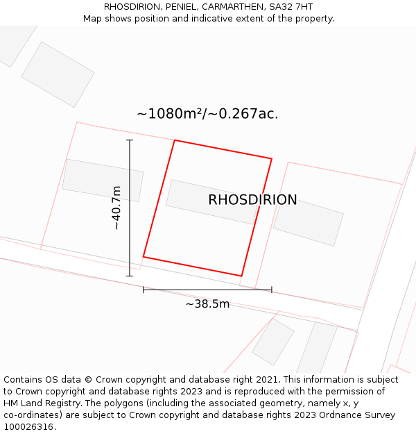 RHOSDIRION, PENIEL, CARMARTHEN, SA32 7HT: Plot and title map