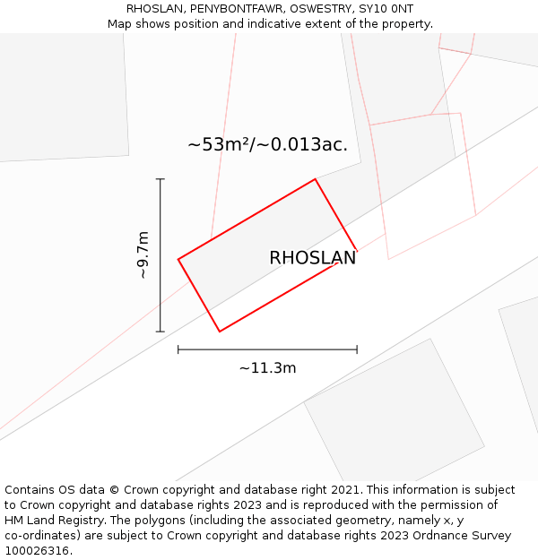 RHOSLAN, PENYBONTFAWR, OSWESTRY, SY10 0NT: Plot and title map