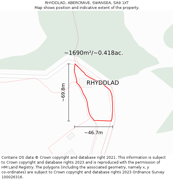 RHYDDLAD, ABERCRAVE, SWANSEA, SA9 1XT: Plot and title map