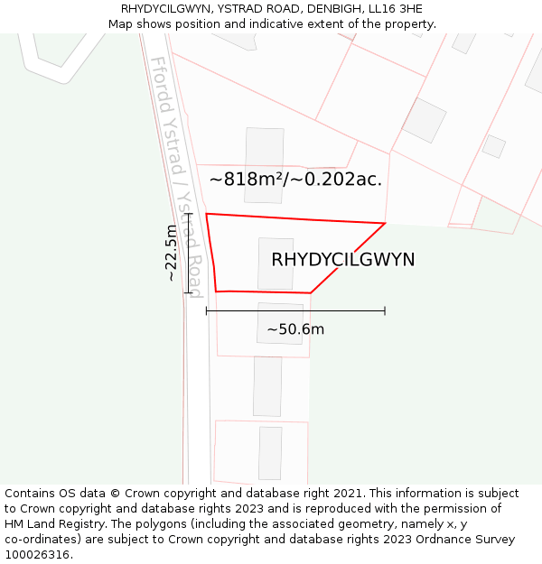 RHYDYCILGWYN, YSTRAD ROAD, DENBIGH, LL16 3HE: Plot and title map