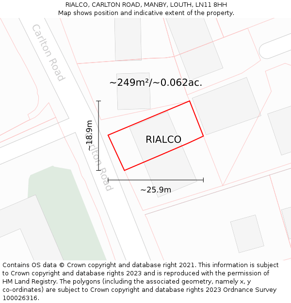RIALCO, CARLTON ROAD, MANBY, LOUTH, LN11 8HH: Plot and title map