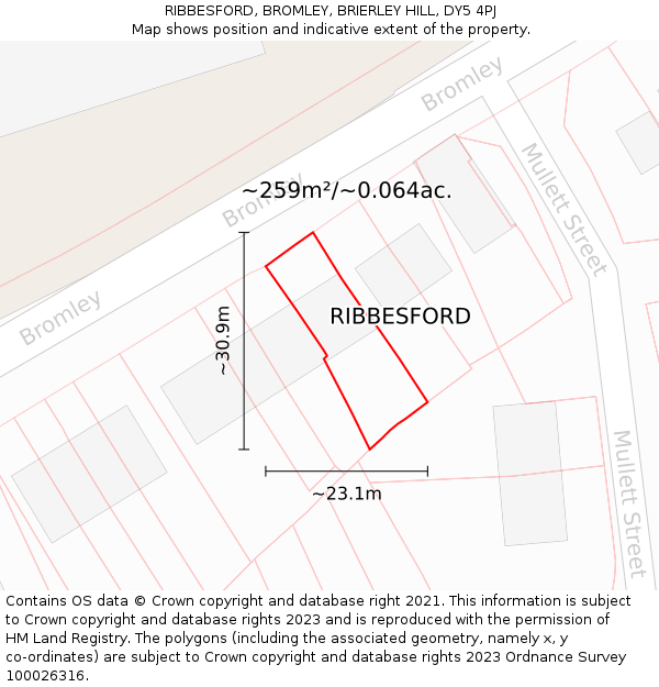 RIBBESFORD, BROMLEY, BRIERLEY HILL, DY5 4PJ: Plot and title map