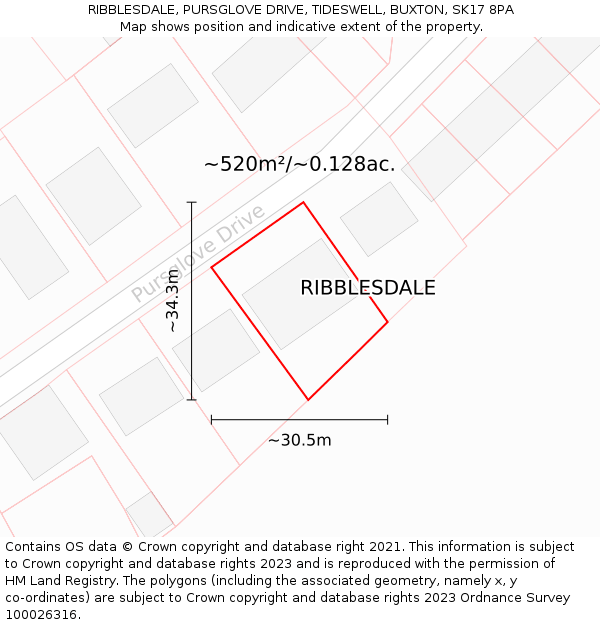 RIBBLESDALE, PURSGLOVE DRIVE, TIDESWELL, BUXTON, SK17 8PA: Plot and title map