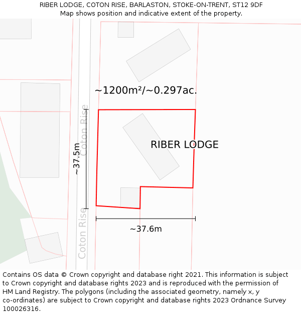 RIBER LODGE, COTON RISE, BARLASTON, STOKE-ON-TRENT, ST12 9DF: Plot and title map