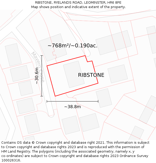 RIBSTONE, RYELANDS ROAD, LEOMINSTER, HR6 8PE: Plot and title map