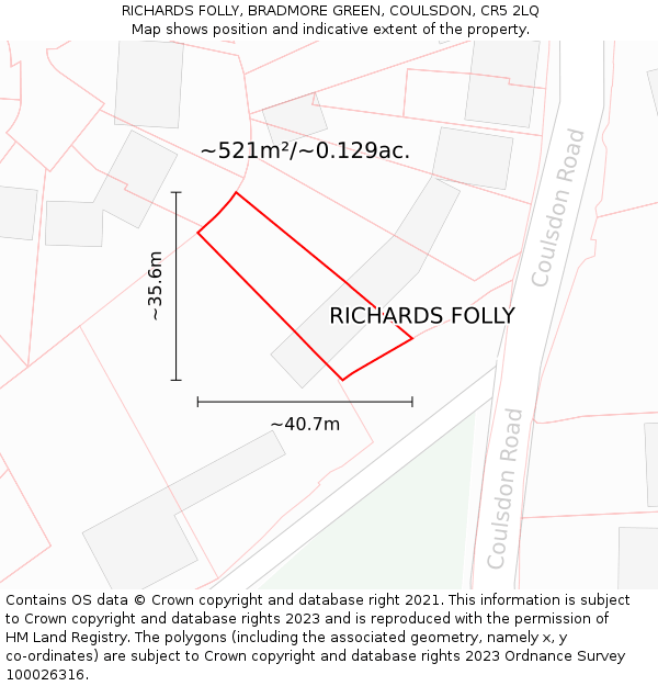 RICHARDS FOLLY, BRADMORE GREEN, COULSDON, CR5 2LQ: Plot and title map