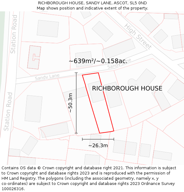 RICHBOROUGH HOUSE, SANDY LANE, ASCOT, SL5 0ND: Plot and title map