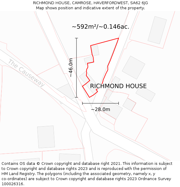 RICHMOND HOUSE, CAMROSE, HAVERFORDWEST, SA62 6JG: Plot and title map