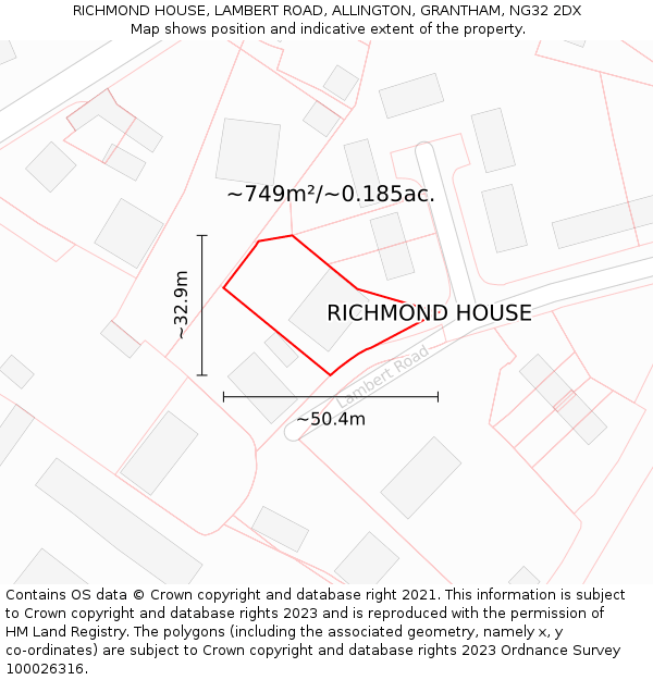 RICHMOND HOUSE, LAMBERT ROAD, ALLINGTON, GRANTHAM, NG32 2DX: Plot and title map
