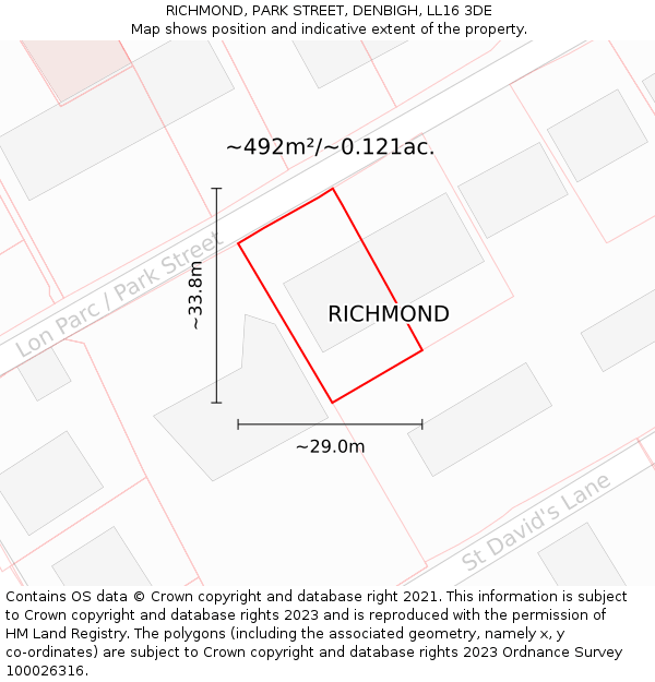 RICHMOND, PARK STREET, DENBIGH, LL16 3DE: Plot and title map