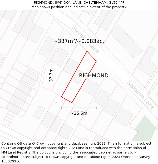 RICHMOND, SWINDON LANE, CHELTENHAM, GL50 4PF: Plot and title map