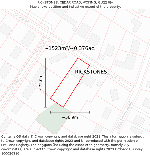 RICKSTONES, CEDAR ROAD, WOKING, GU22 0JH: Plot and title map