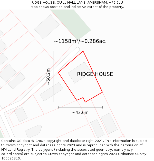 RIDGE HOUSE, QUILL HALL LANE, AMERSHAM, HP6 6LU: Plot and title map