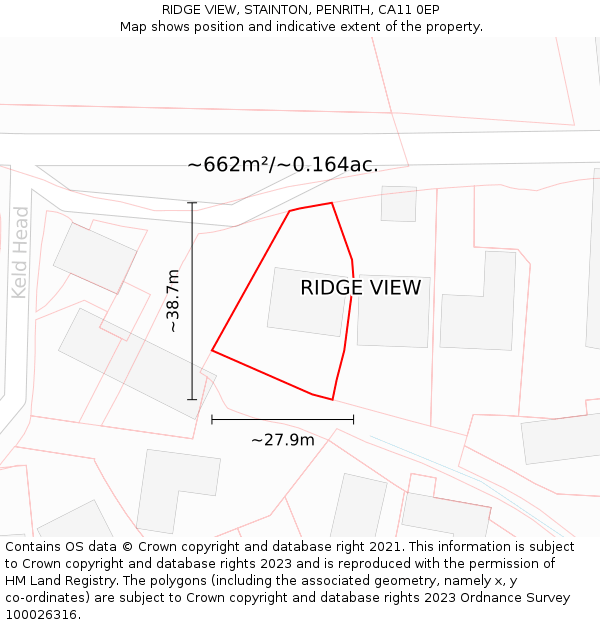 RIDGE VIEW, STAINTON, PENRITH, CA11 0EP: Plot and title map