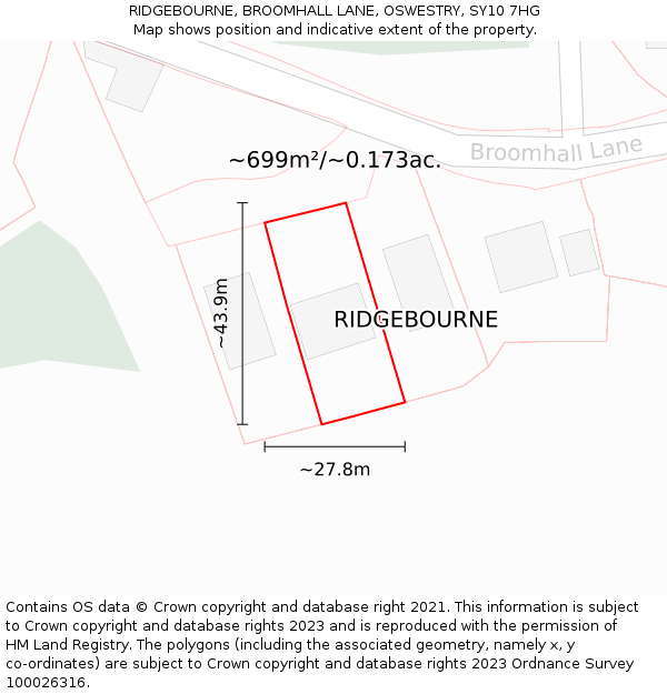 RIDGEBOURNE, BROOMHALL LANE, OSWESTRY, SY10 7HG: Plot and title map