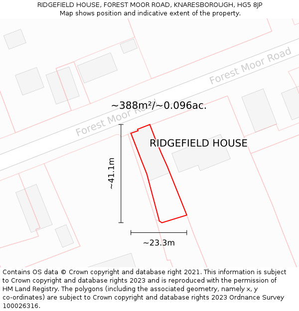 RIDGEFIELD HOUSE, FOREST MOOR ROAD, KNARESBOROUGH, HG5 8JP: Plot and title map