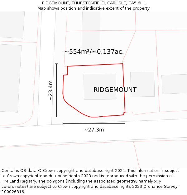 RIDGEMOUNT, THURSTONFIELD, CARLISLE, CA5 6HL: Plot and title map