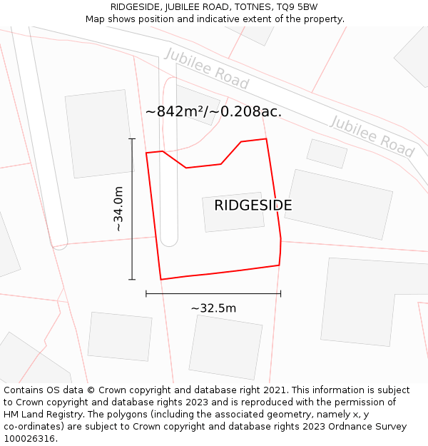 RIDGESIDE, JUBILEE ROAD, TOTNES, TQ9 5BW: Plot and title map