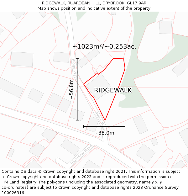 RIDGEWALK, RUARDEAN HILL, DRYBROOK, GL17 9AR: Plot and title map