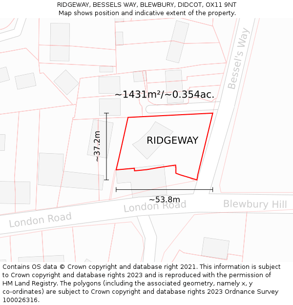 RIDGEWAY, BESSELS WAY, BLEWBURY, DIDCOT, OX11 9NT: Plot and title map