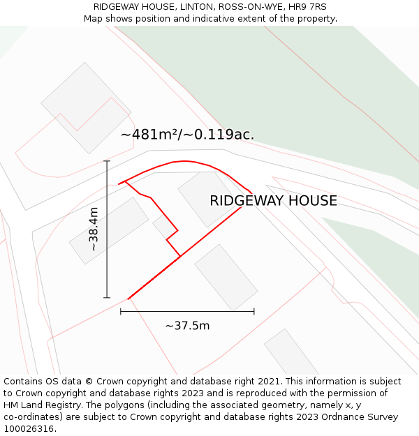 RIDGEWAY HOUSE, LINTON, ROSS-ON-WYE, HR9 7RS: Plot and title map