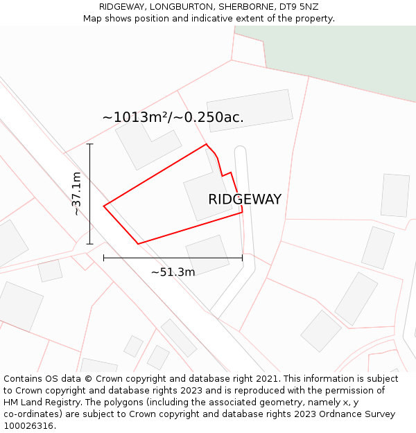 RIDGEWAY, LONGBURTON, SHERBORNE, DT9 5NZ: Plot and title map