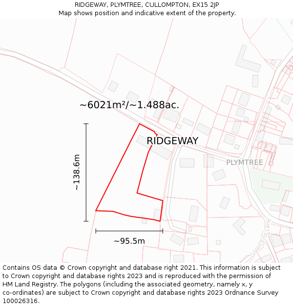 RIDGEWAY, PLYMTREE, CULLOMPTON, EX15 2JP: Plot and title map