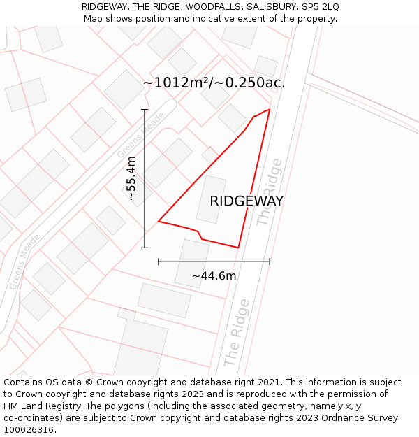 RIDGEWAY, THE RIDGE, WOODFALLS, SALISBURY, SP5 2LQ: Plot and title map