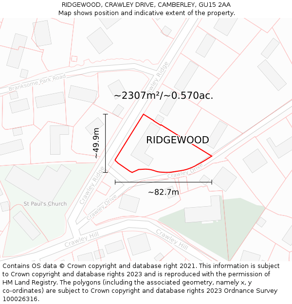 RIDGEWOOD, CRAWLEY DRIVE, CAMBERLEY, GU15 2AA: Plot and title map