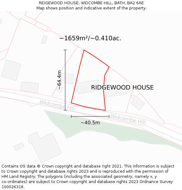 RIDGEWOOD HOUSE, WIDCOMBE HILL, BATH, BA2 6AE: Plot and title map