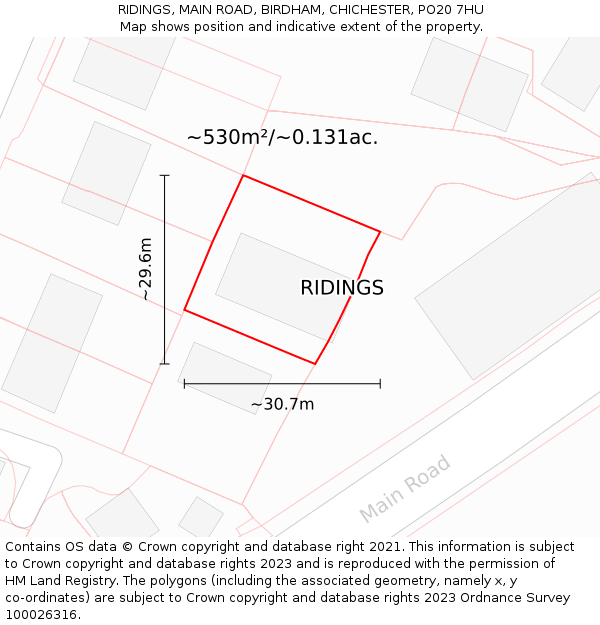 RIDINGS, MAIN ROAD, BIRDHAM, CHICHESTER, PO20 7HU: Plot and title map