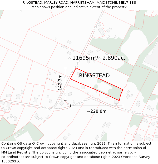 RINGSTEAD, MARLEY ROAD, HARRIETSHAM, MAIDSTONE, ME17 1BS: Plot and title map