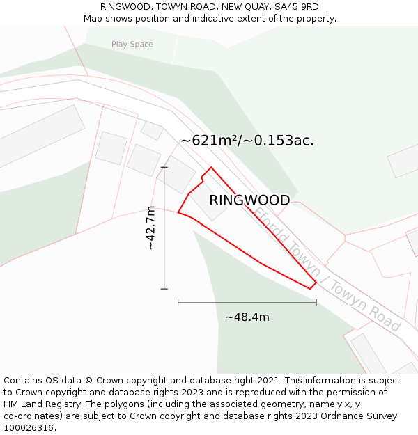 RINGWOOD, TOWYN ROAD, NEW QUAY, SA45 9RD: Plot and title map