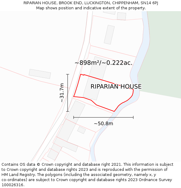 RIPARIAN HOUSE, BROOK END, LUCKINGTON, CHIPPENHAM, SN14 6PJ: Plot and title map