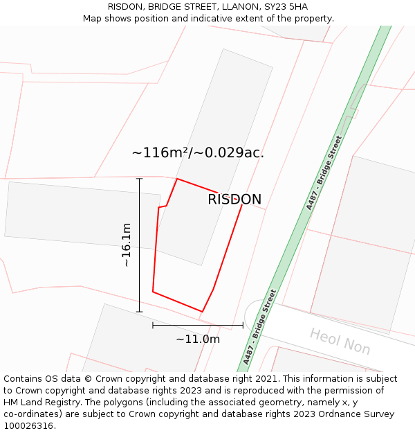 RISDON, BRIDGE STREET, LLANON, SY23 5HA: Plot and title map