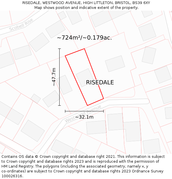 RISEDALE, WESTWOOD AVENUE, HIGH LITTLETON, BRISTOL, BS39 6XY: Plot and title map
