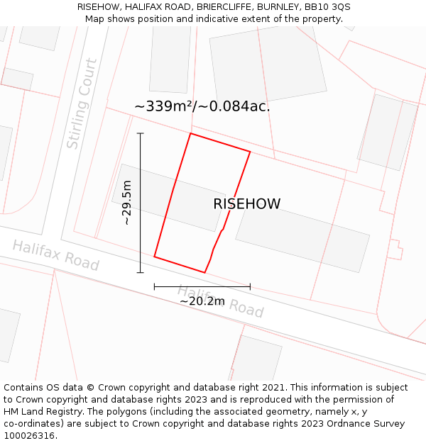 RISEHOW, HALIFAX ROAD, BRIERCLIFFE, BURNLEY, BB10 3QS: Plot and title map