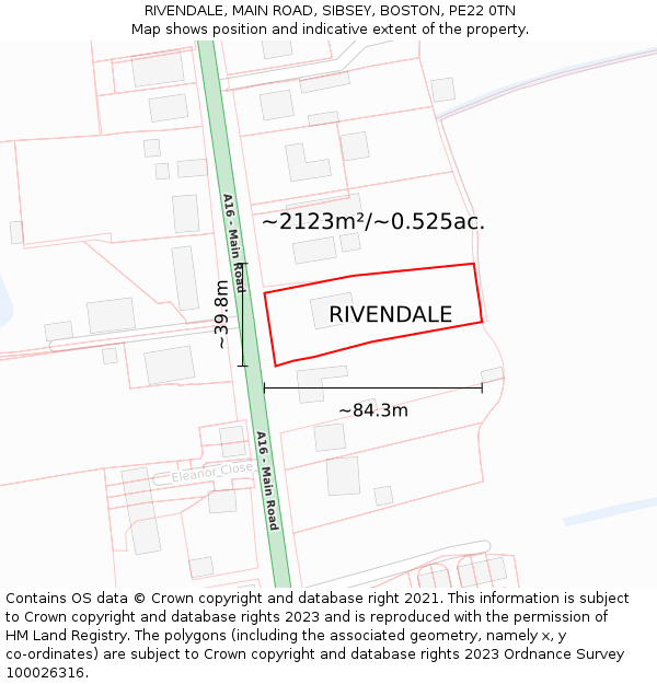 RIVENDALE, MAIN ROAD, SIBSEY, BOSTON, PE22 0TN: Plot and title map