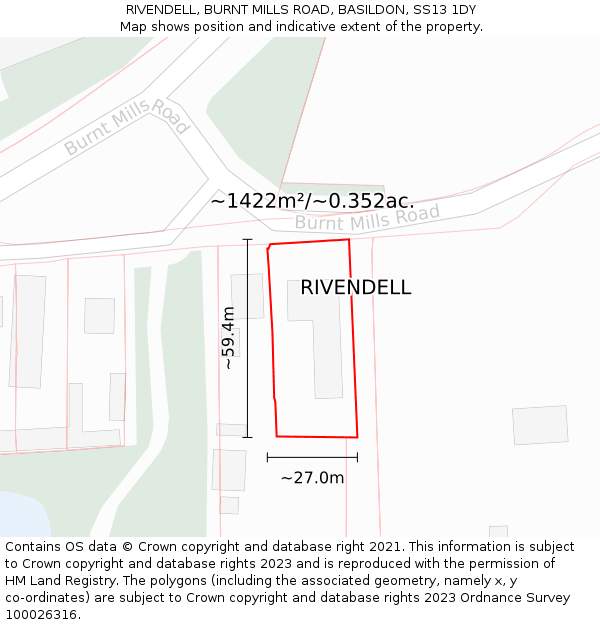 RIVENDELL, BURNT MILLS ROAD, BASILDON, SS13 1DY: Plot and title map