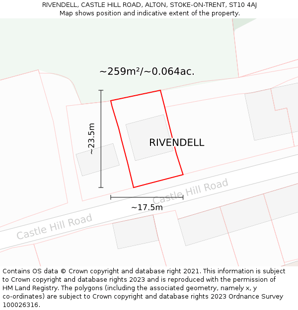 RIVENDELL, CASTLE HILL ROAD, ALTON, STOKE-ON-TRENT, ST10 4AJ: Plot and title map