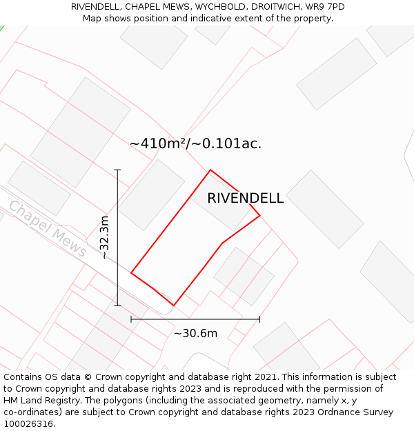 RIVENDELL, CHAPEL MEWS, WYCHBOLD, DROITWICH, WR9 7PD: Plot and title map