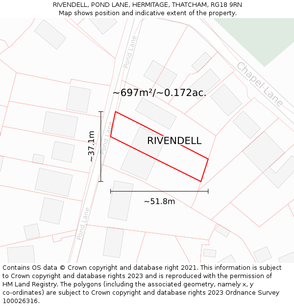 RIVENDELL, POND LANE, HERMITAGE, THATCHAM, RG18 9RN: Plot and title map