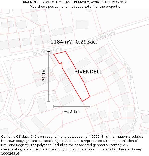 RIVENDELL, POST OFFICE LANE, KEMPSEY, WORCESTER, WR5 3NX: Plot and title map