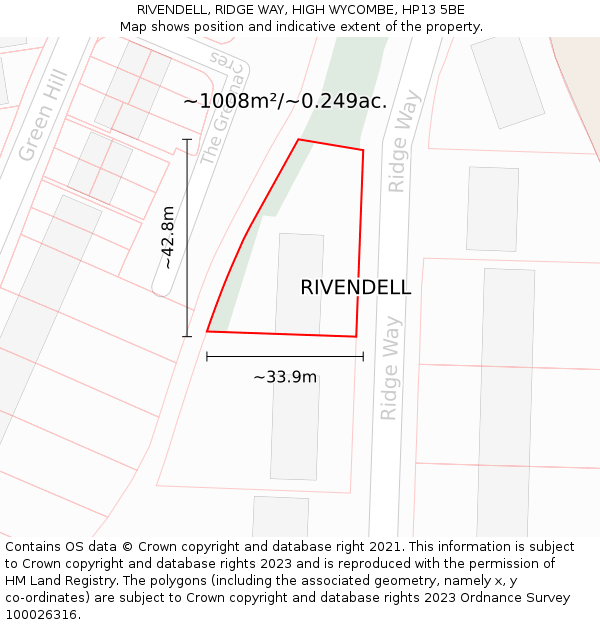 RIVENDELL, RIDGE WAY, HIGH WYCOMBE, HP13 5BE: Plot and title map