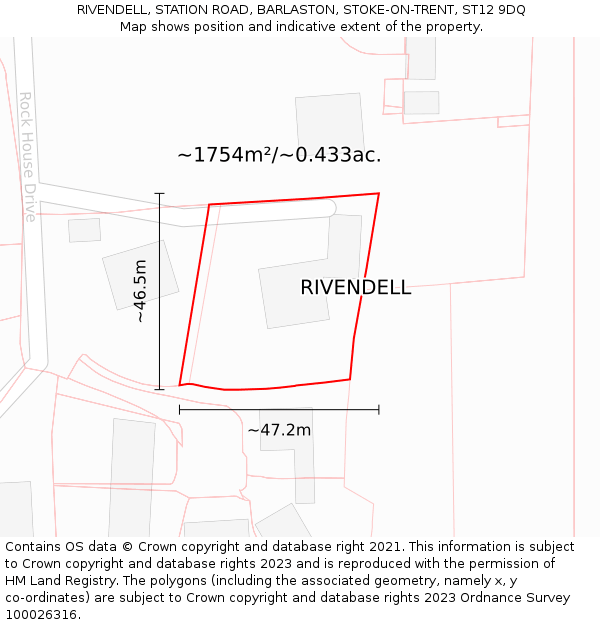 RIVENDELL, STATION ROAD, BARLASTON, STOKE-ON-TRENT, ST12 9DQ: Plot and title map