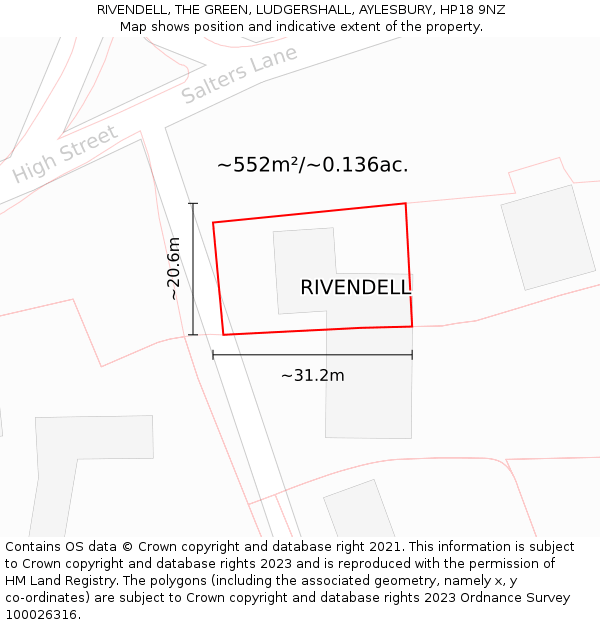 RIVENDELL, THE GREEN, LUDGERSHALL, AYLESBURY, HP18 9NZ: Plot and title map