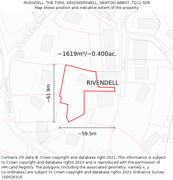 RIVENDELL, THE TORS, KINGSKERSWELL, NEWTON ABBOT, TQ12 5DR: Plot and title map
